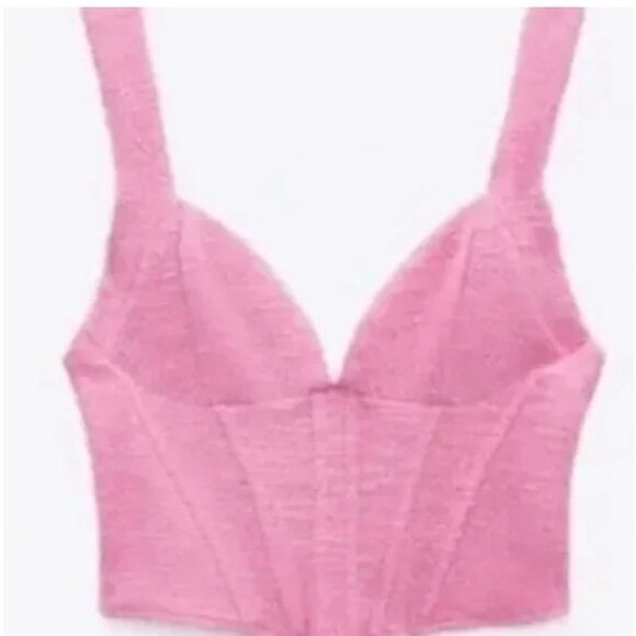 NWT Zara textured corset top pink tweed like. Sweetheart neckline cropped Large - Picture 4 of 6
